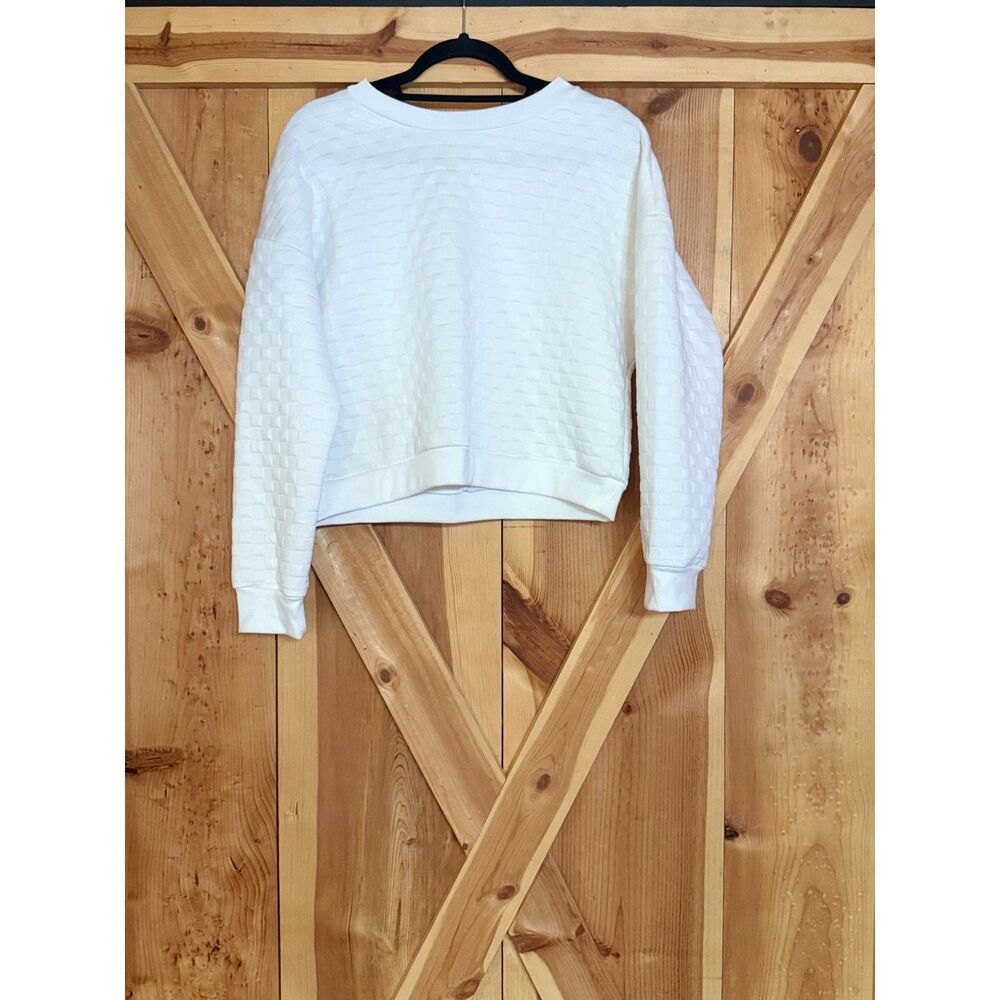 Paper Crane Womens L Comfort Quilted Cropped Sweatshirt Pullover Boxy Lounge
